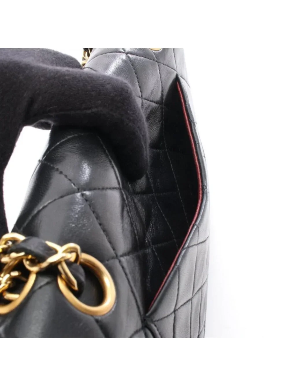 Chanel Shoulder Bag Quilted Double Flap Black Lambskin Chain